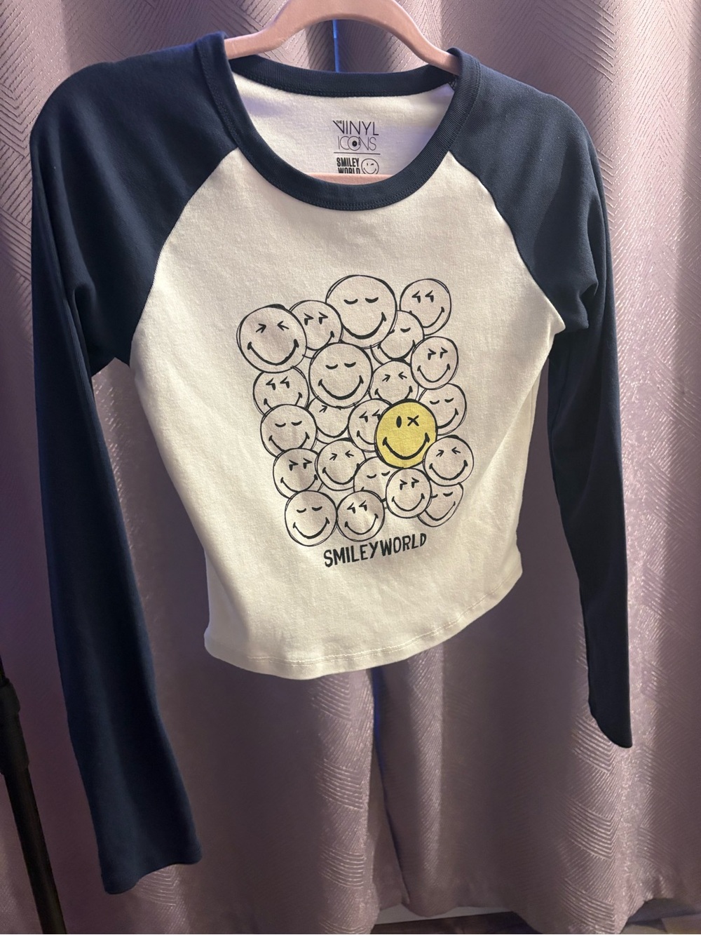 SmileyWorld Long Sleeve Raglan Tee - White & Navy